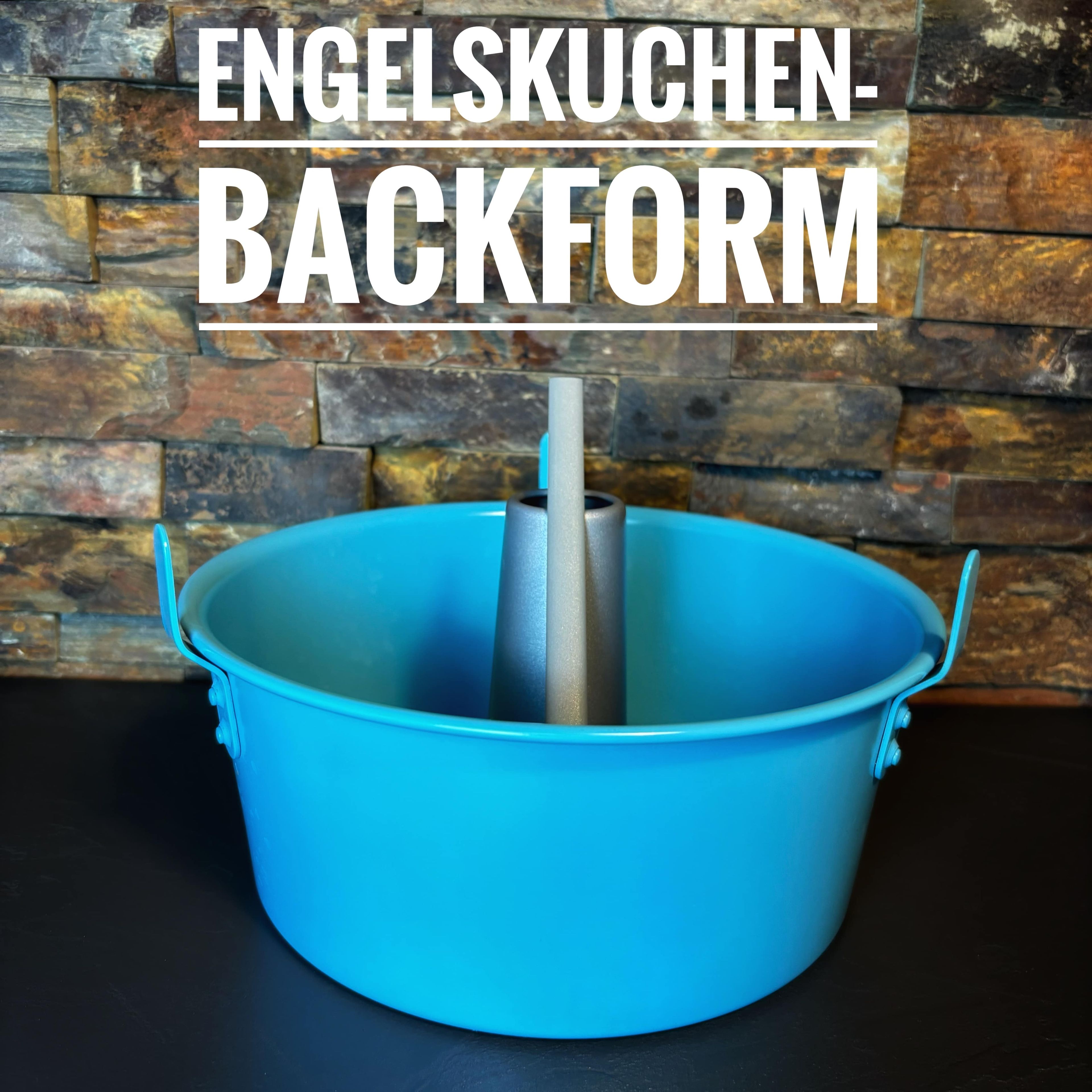 Blaue emaillierte runde Form zum Kuchen backen